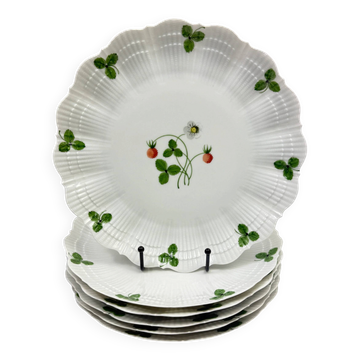6 assiettes plates Limoges Le Chambrelain, décor fraises des bois, 25 cm