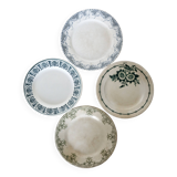 4 mismatched white and green ironstone dessert plates Arabesque set