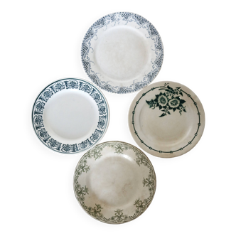 4 mismatched white and green ironstone dessert plates Arabesque set