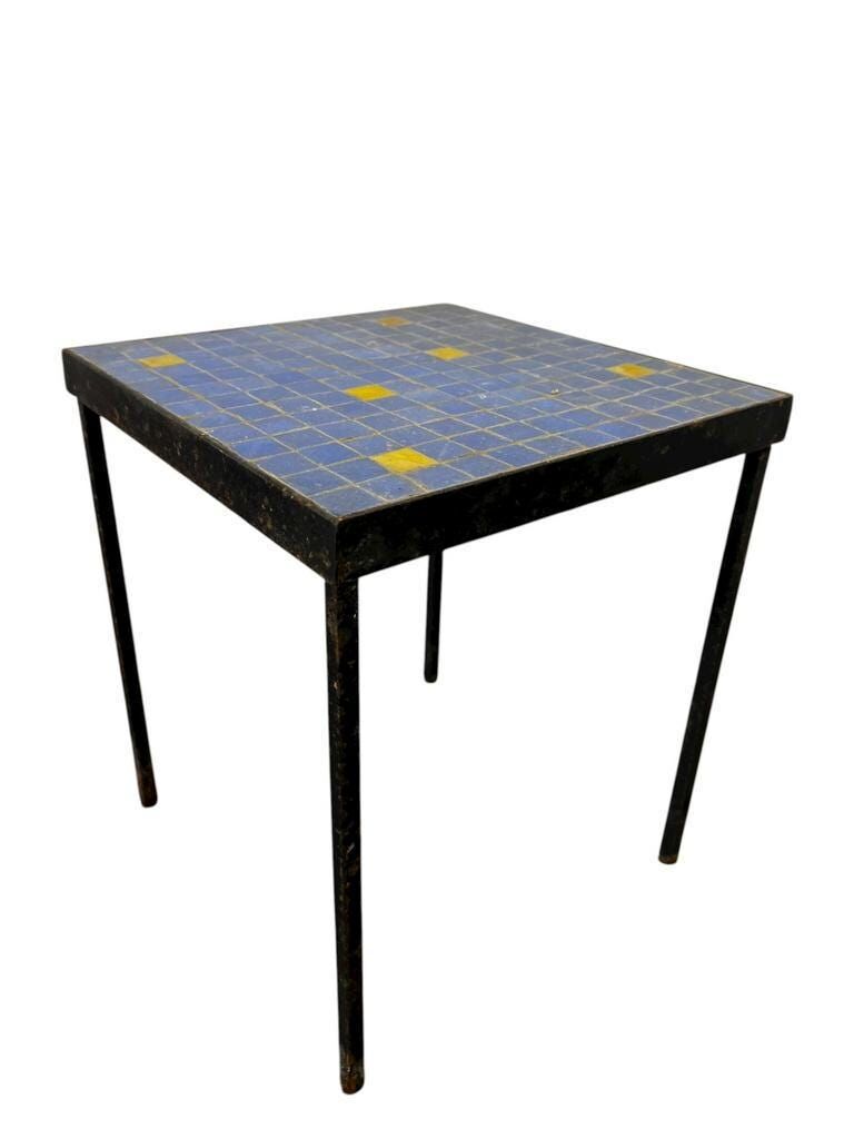Table d'appoint vintage en mosaïque bleue / table à plantes
