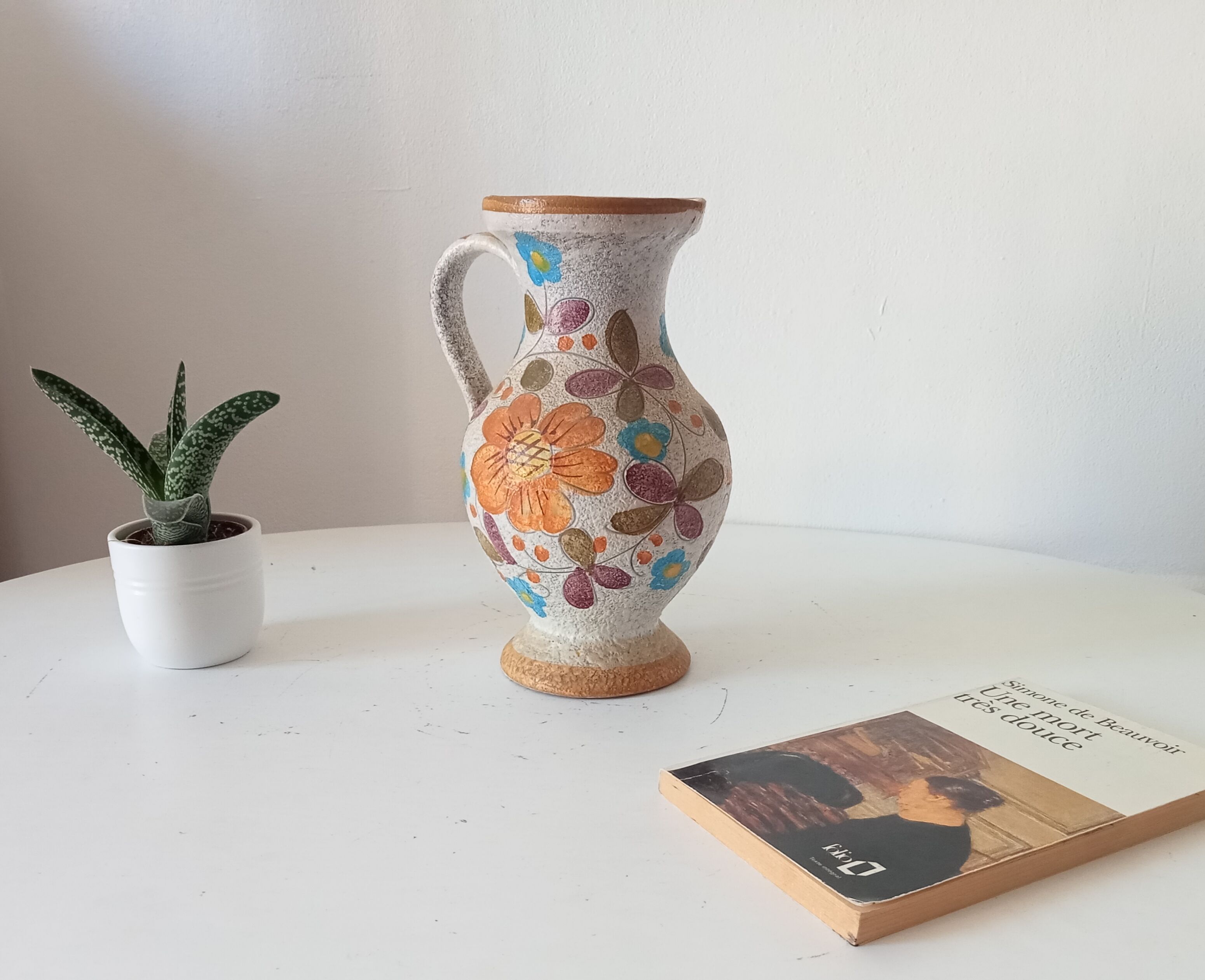 Vintage hand-painted handled vase
