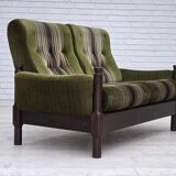 1970s, Scandinavian 2-seater sofa, green furniture velour, beech wood.