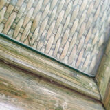 Vintage desk in bamboo and rattan, tinted green