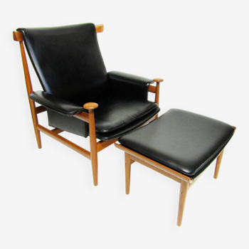 1960s Danish Bwana Chair & Ottoman by Finn Juhl In Teak & Skai