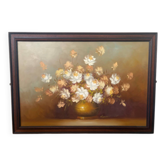 Robert Cox « Vase de fleurs » peinture à l'huile sur toile