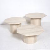 Set of 3 octagonal travertine side tables, 1970s,