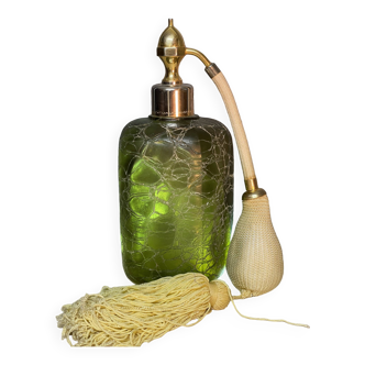 Green cracked glass perfume bottle