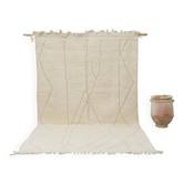 Large Beni Ouarain rug 360×200 cm – Extra long ivory Moroccan rug with a design of soft organic lines, GO-960