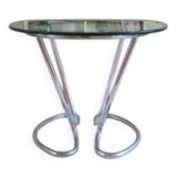 80s space age round chrome and glass table
