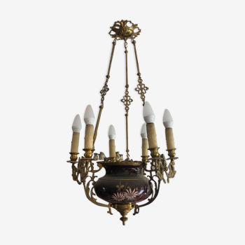 Lustre ancien avec porcelaine peinte