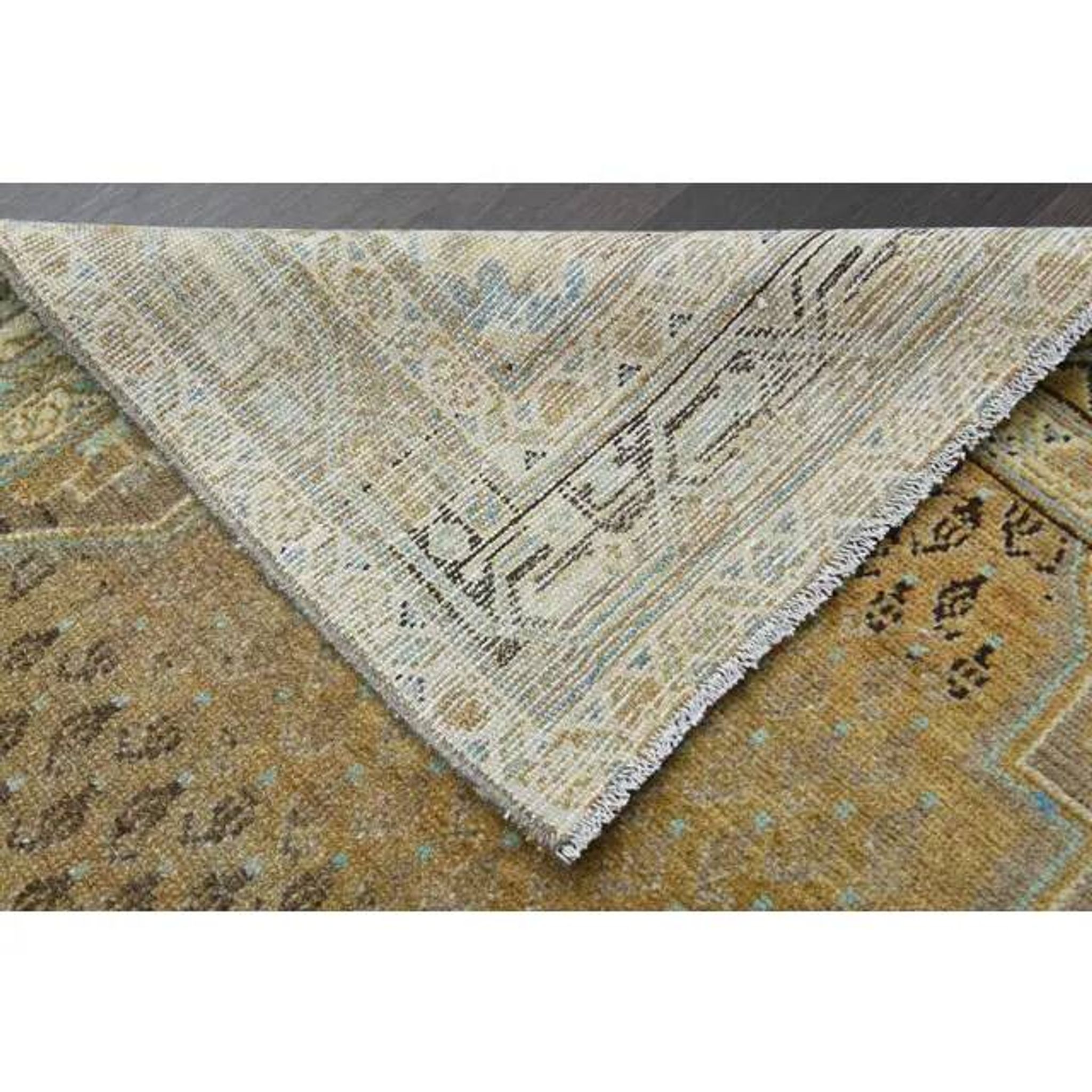 Tapis de couloir vintage turc Oushak fait main en laine et coton orange