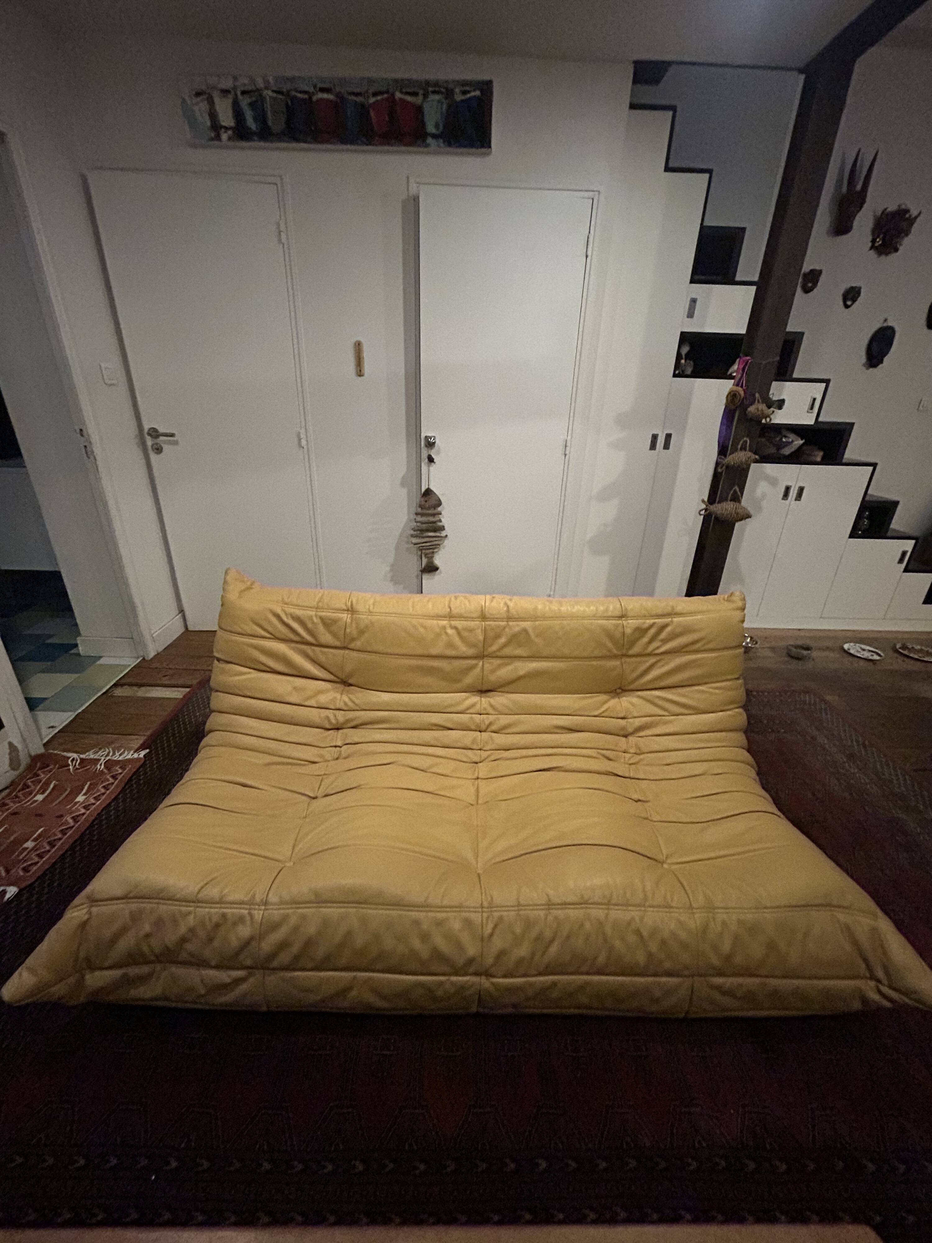 Togo sofa by Ligne Roset, authentic leather, 3-seater.