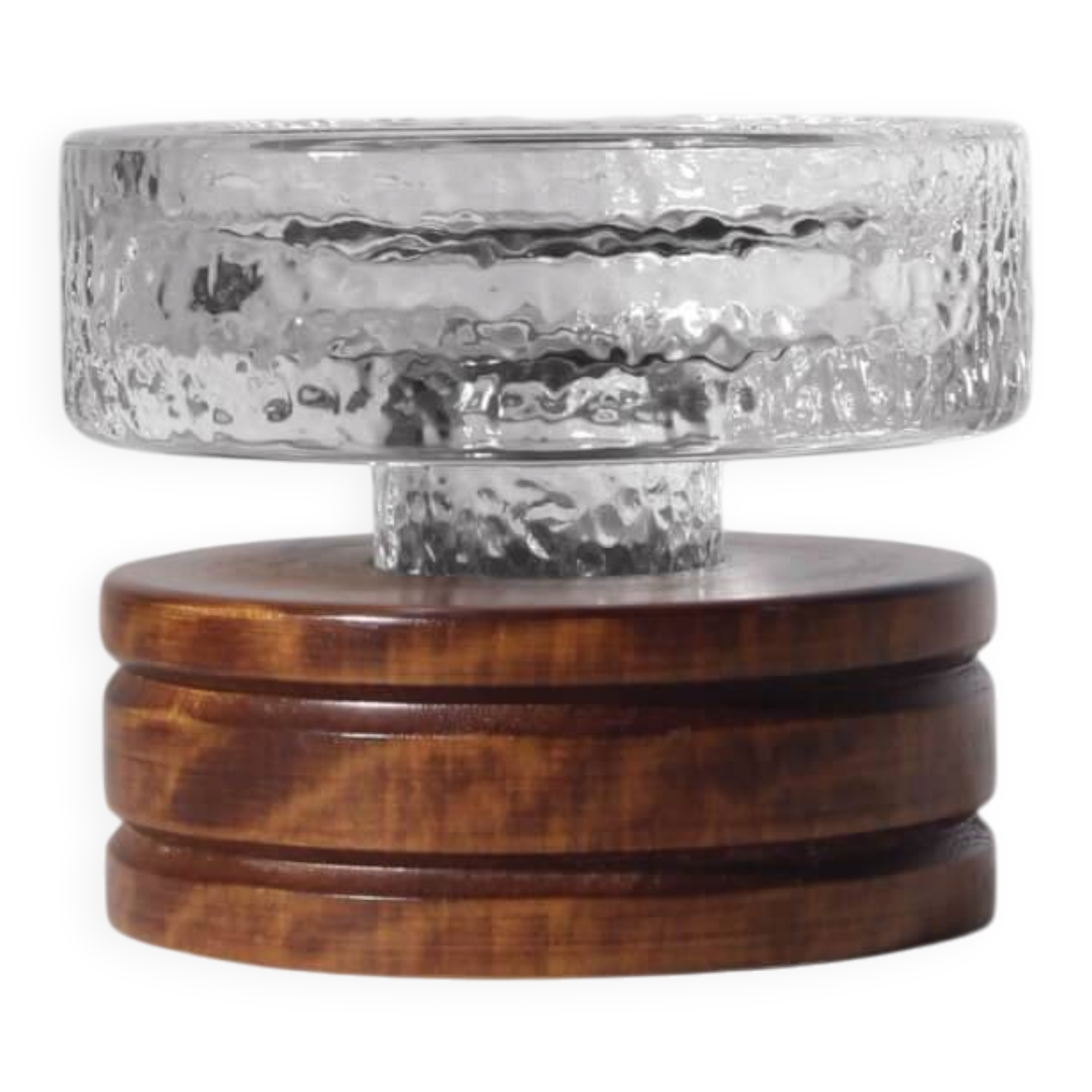 Harry N. Boström Crystal Glass And Wood Candle Holder, For BO Ström, 1960s
