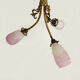 Art Deco chandelier in bronze with 3 tulips in pink glass paste. Signed L'Elf