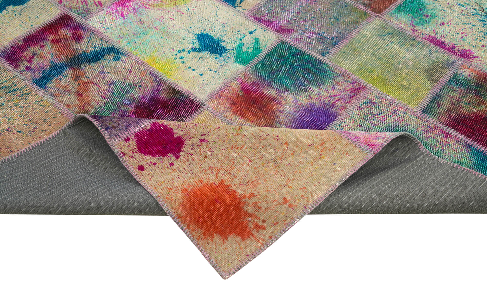Handwoven anatolian 204 cm x 298 cm multicolor patchwork carpet