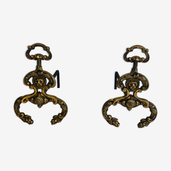 Chenets, fireplace, bronze, wrought iron, neoclassical style, lions