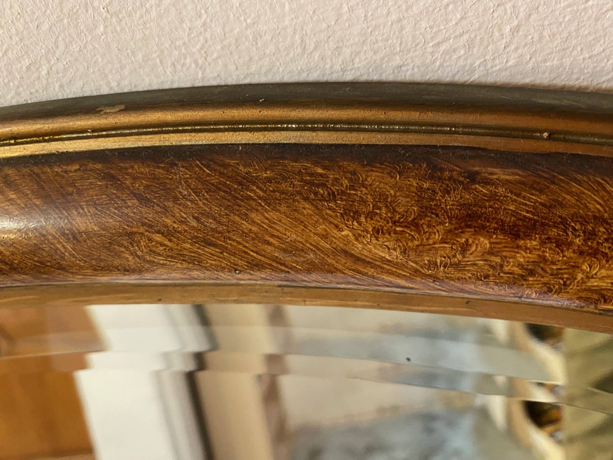 OVAL ART NOUVEAU MIRROR WITH ROSE DECOR AND PAINTED WOOD BEVELED GLASS