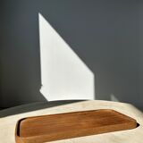 Trio of rounded rectangular trays or cups in monoxyl teak L:35