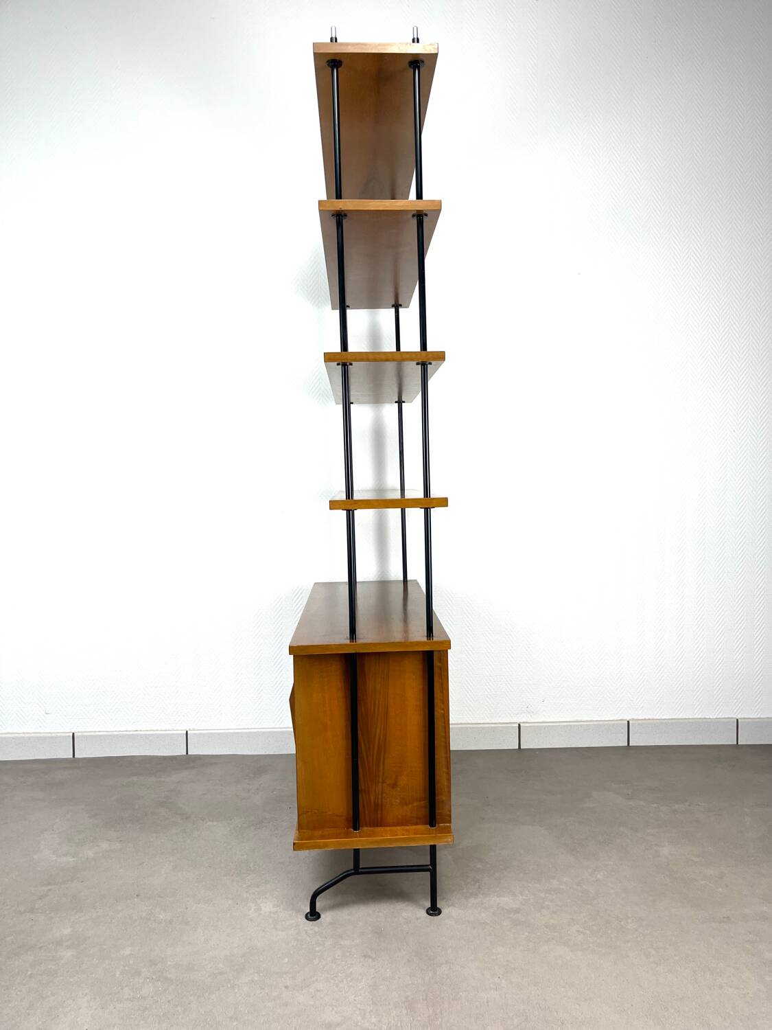 1950s wooden and metal bookshelf shelf