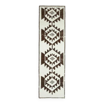 1970s Vintage Turkish Hand-Knotted Wool Cotton White Runner Rug 92x326
