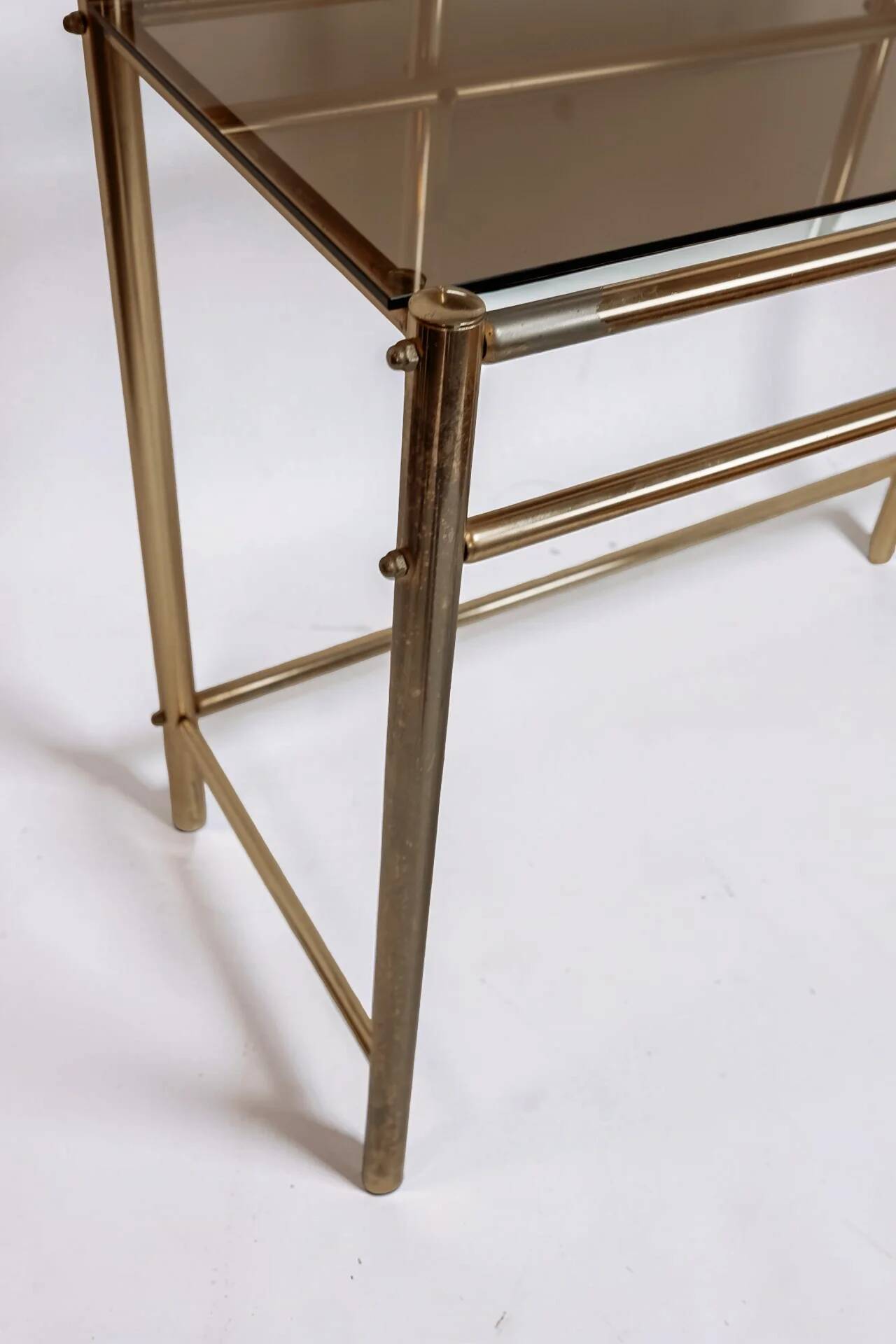 Coiffeuse vanity vintage en laiton avec tabouret