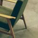 Vintage wood armchair boho green leaf oryginal from Mid century modern 1970 light wood chair salon