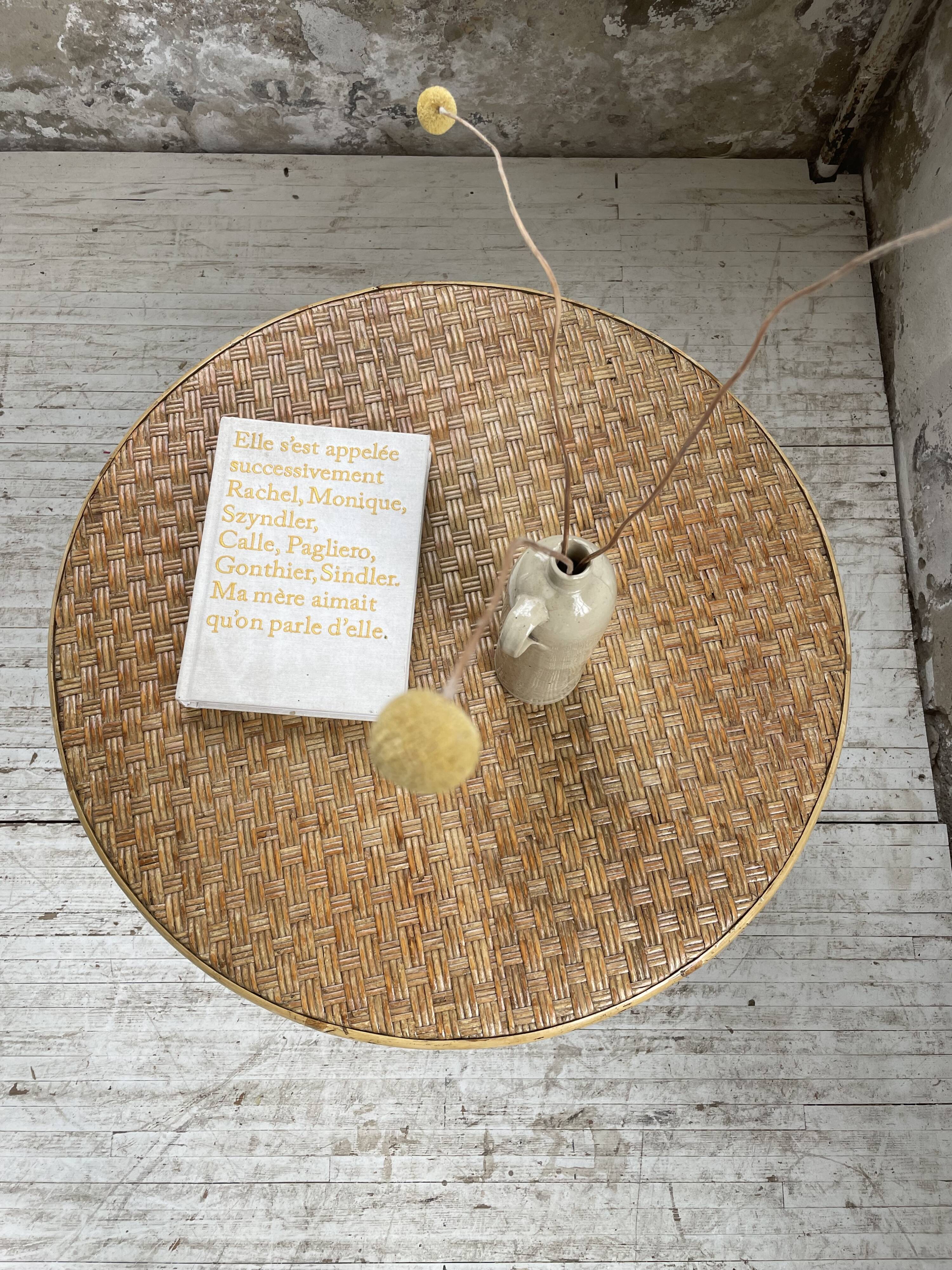 Wicker and metal coffee table from the 1950s