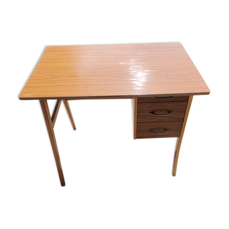 50s feet compass desk in blond beech and formica 3 drawers