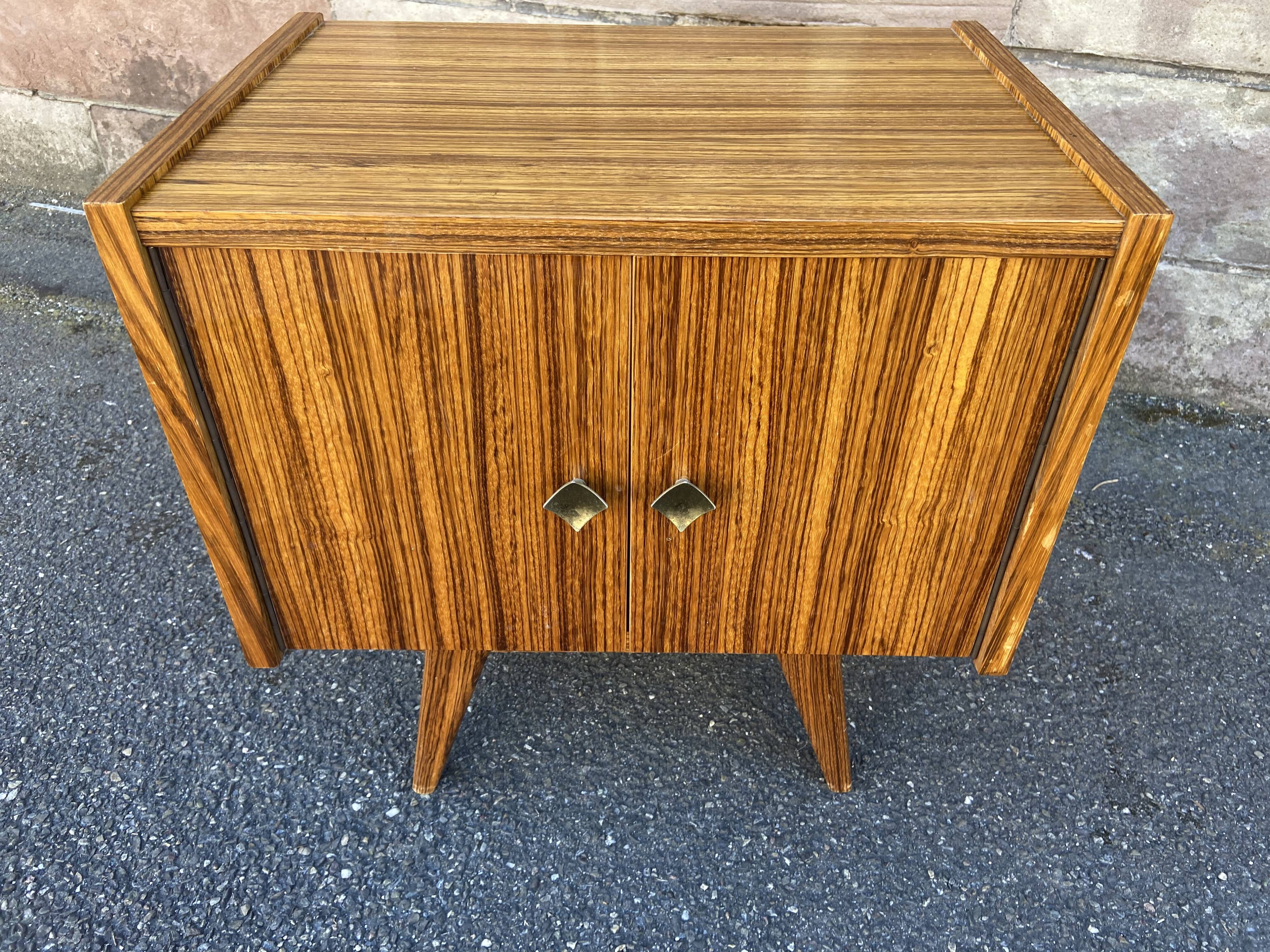 Bedside night table design 1960 vintage Scandinavian feet compass