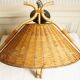“French Riviera” rattan, metal & opaline pendant light, 1960