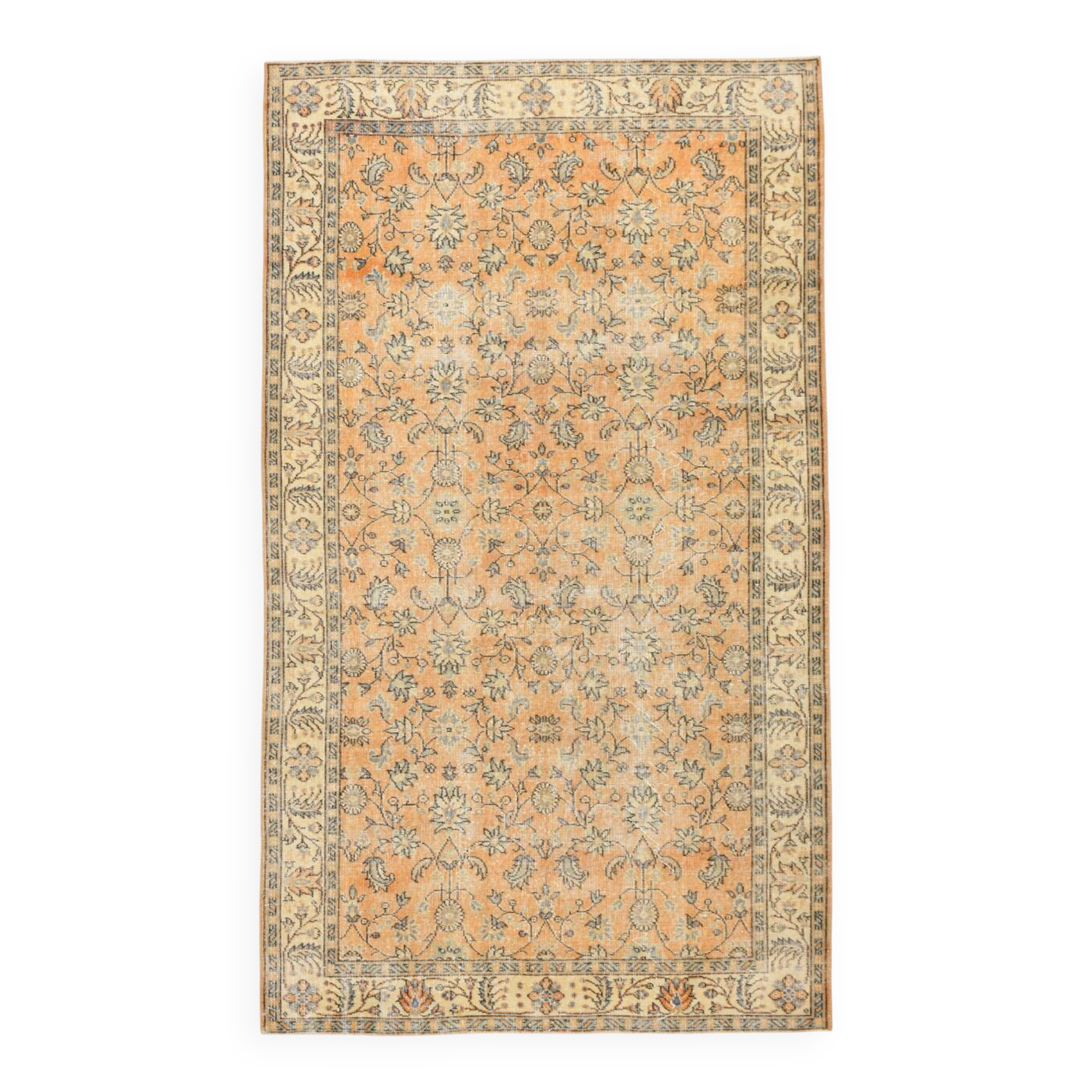 6x9 Orange & Black Floral Pattern Bordered Style Vintage Rug, 160x271Cm