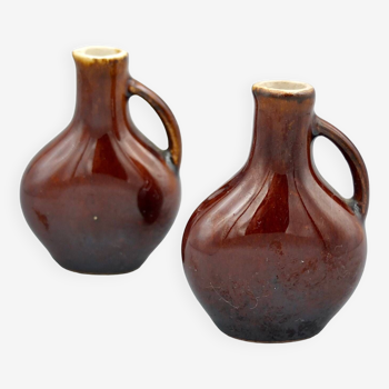 Pair of vintage Miniature Brown Spanish Ceramic Jugs