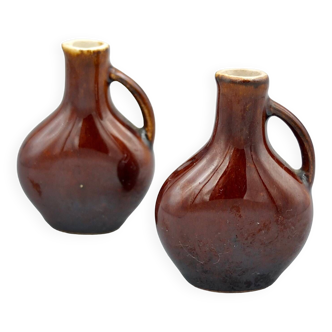 Pair of vintage Miniature Brown Spanish Ceramic Jugs