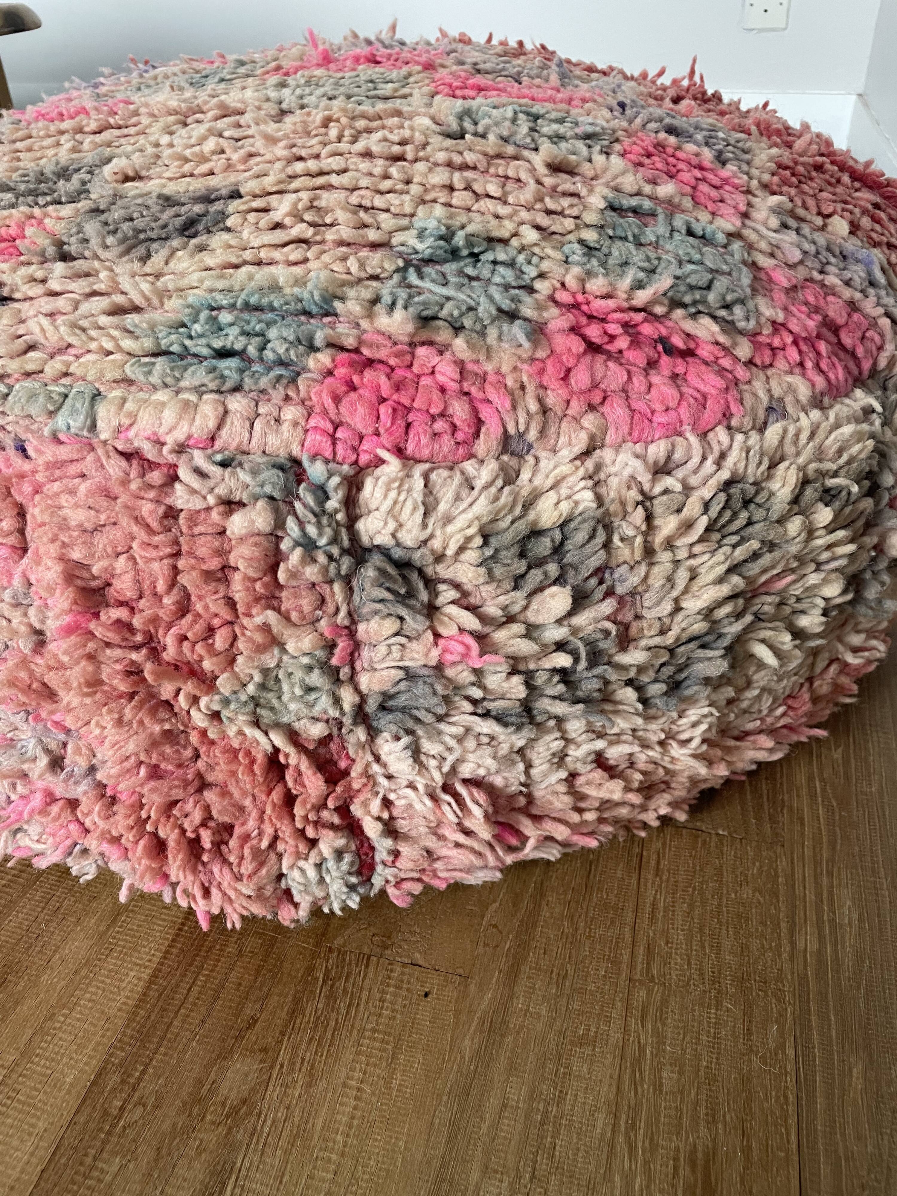 Colorful moroccan pouf berber pouf in round wool handmade bohemian pink