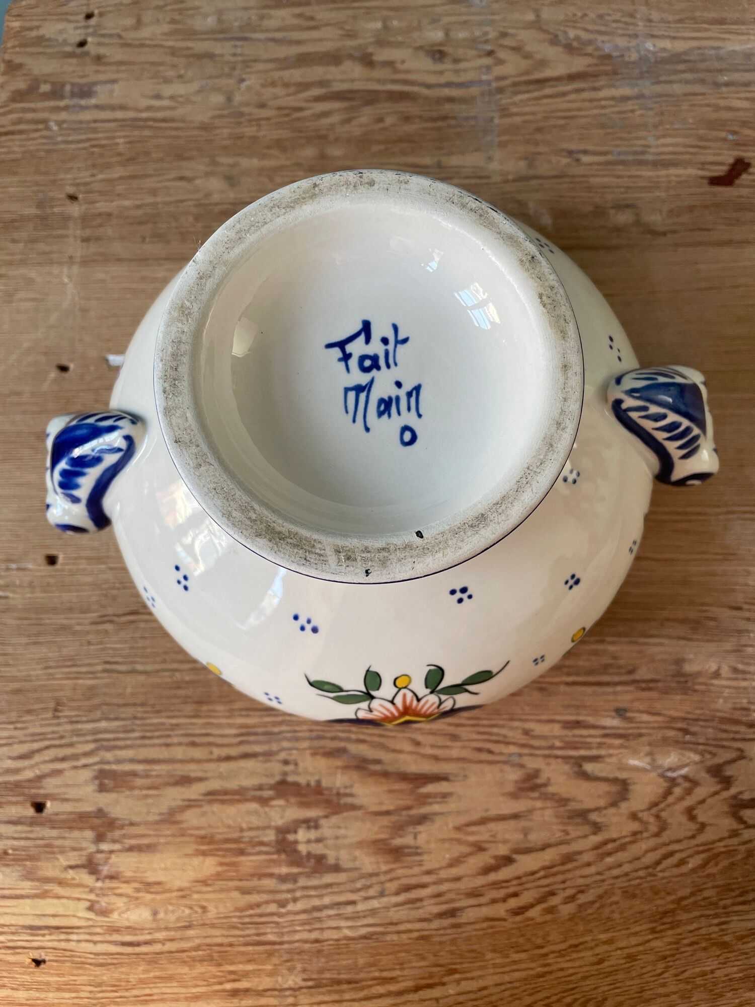 Soup pot in earthenware Vieux Rouen handmade