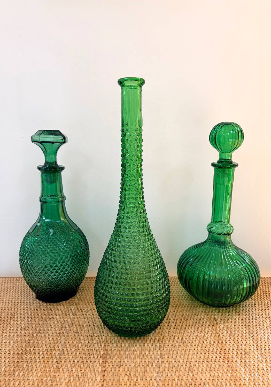 Green carafe Empoli Italy with diamond points - 1960
