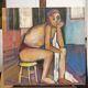 Grand tableau figuratif vintage – Jeune homme assis – huile sur toile – art