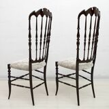 Pair of Gaetano Descalzi Midcentury Italian Chiavari High Back Chairs, 1950