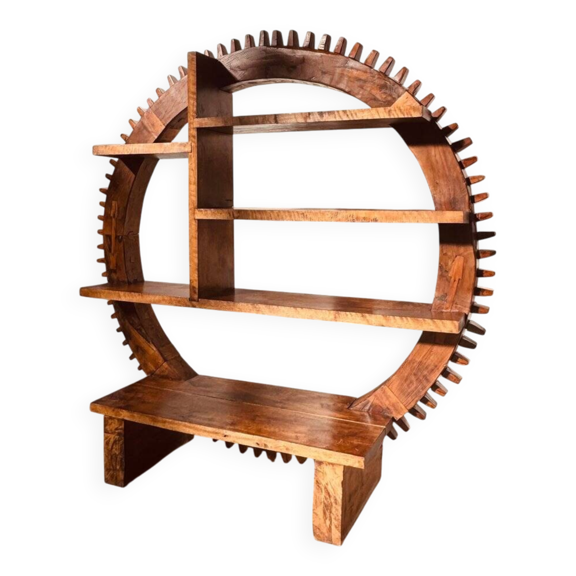 Vintage Brazilian folk art handmade round wall cabinet in Cumaru wood, 1960s