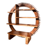 Vintage Brazilian folk art handmade round wall cabinet in Cumaru wood, 1960s