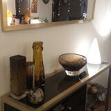Console set and its mirror, black and gold, 80s