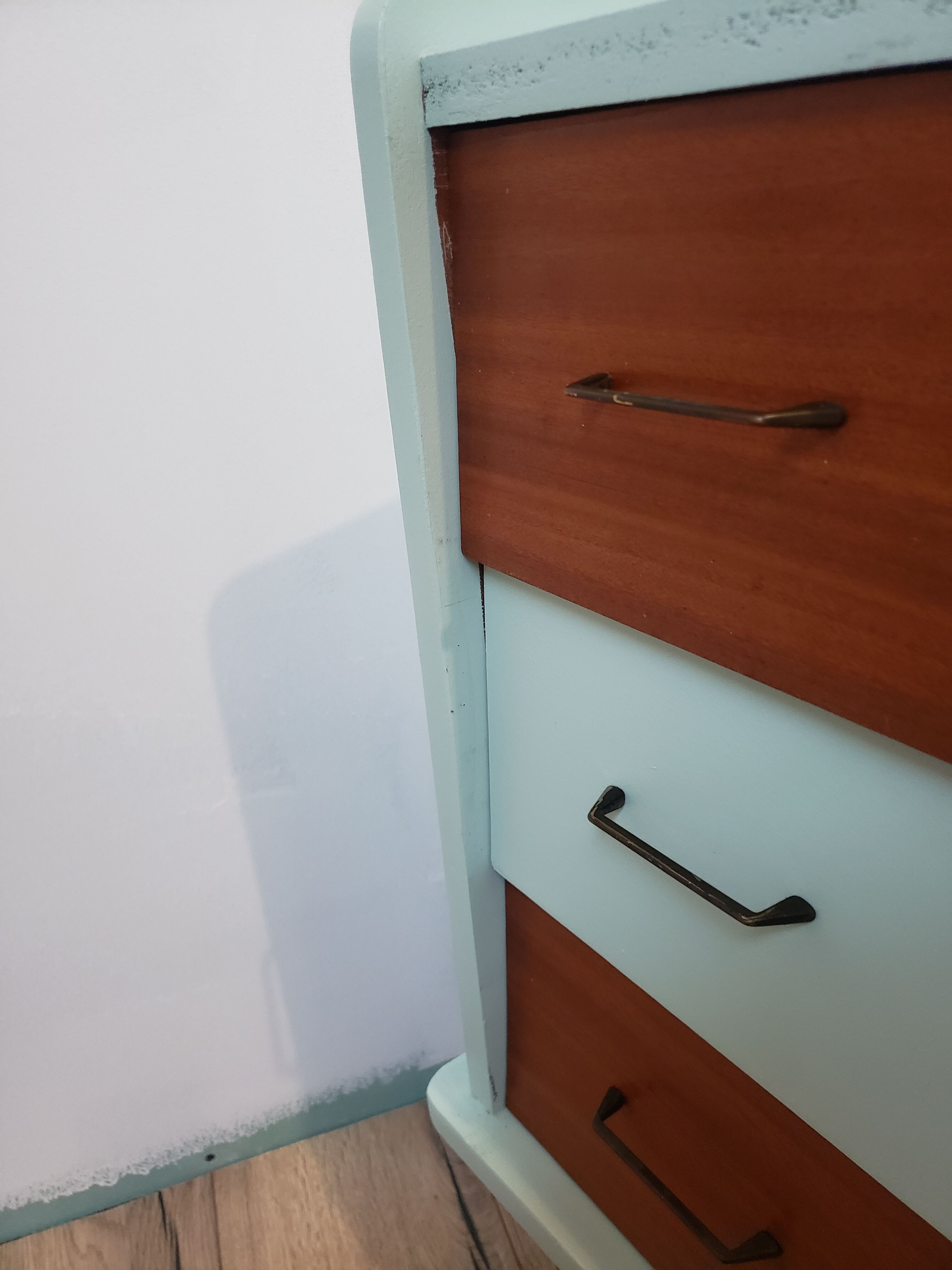 Vintage wood and blue chest of drawers