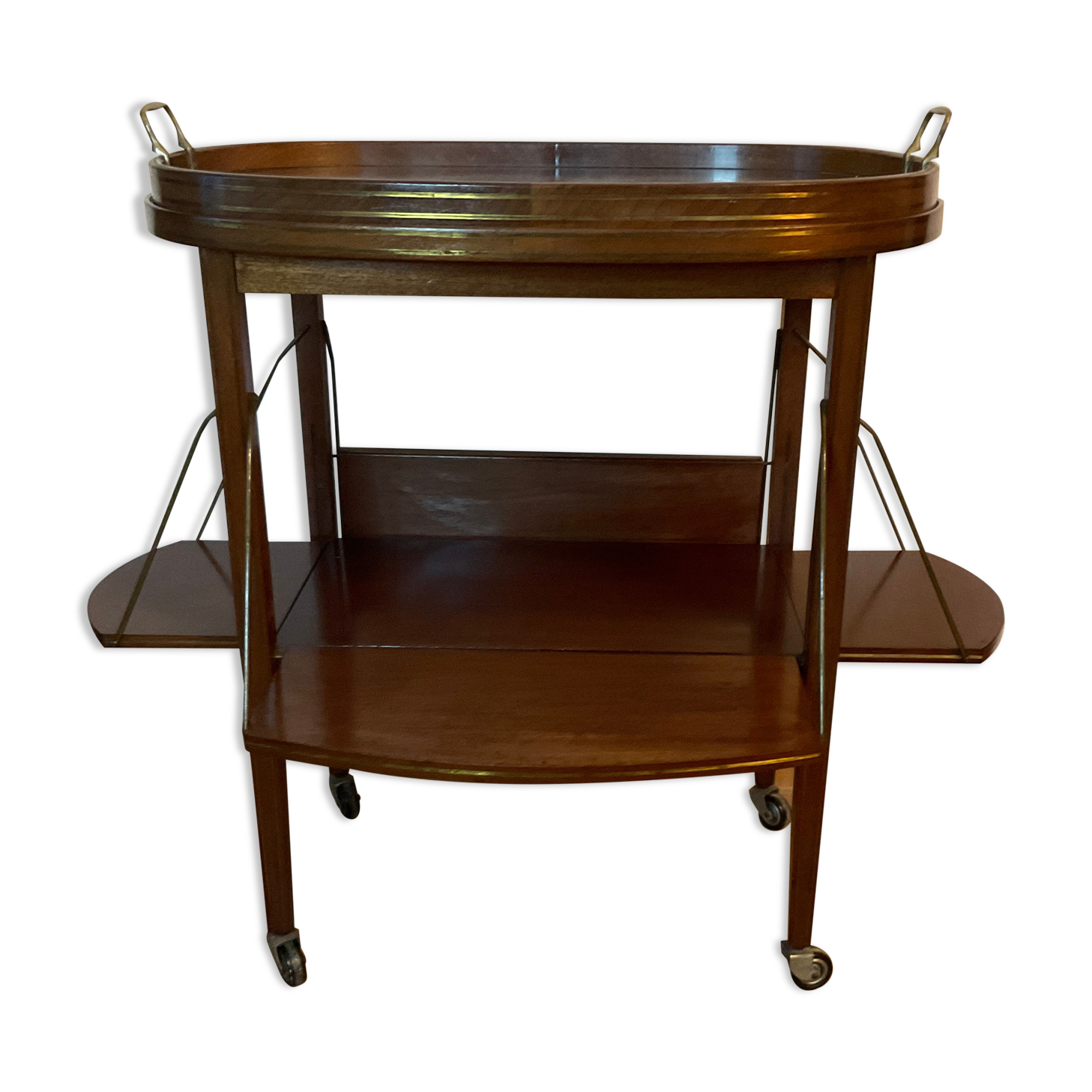 Tea table serving oval maid in mahogany brass marquetry
