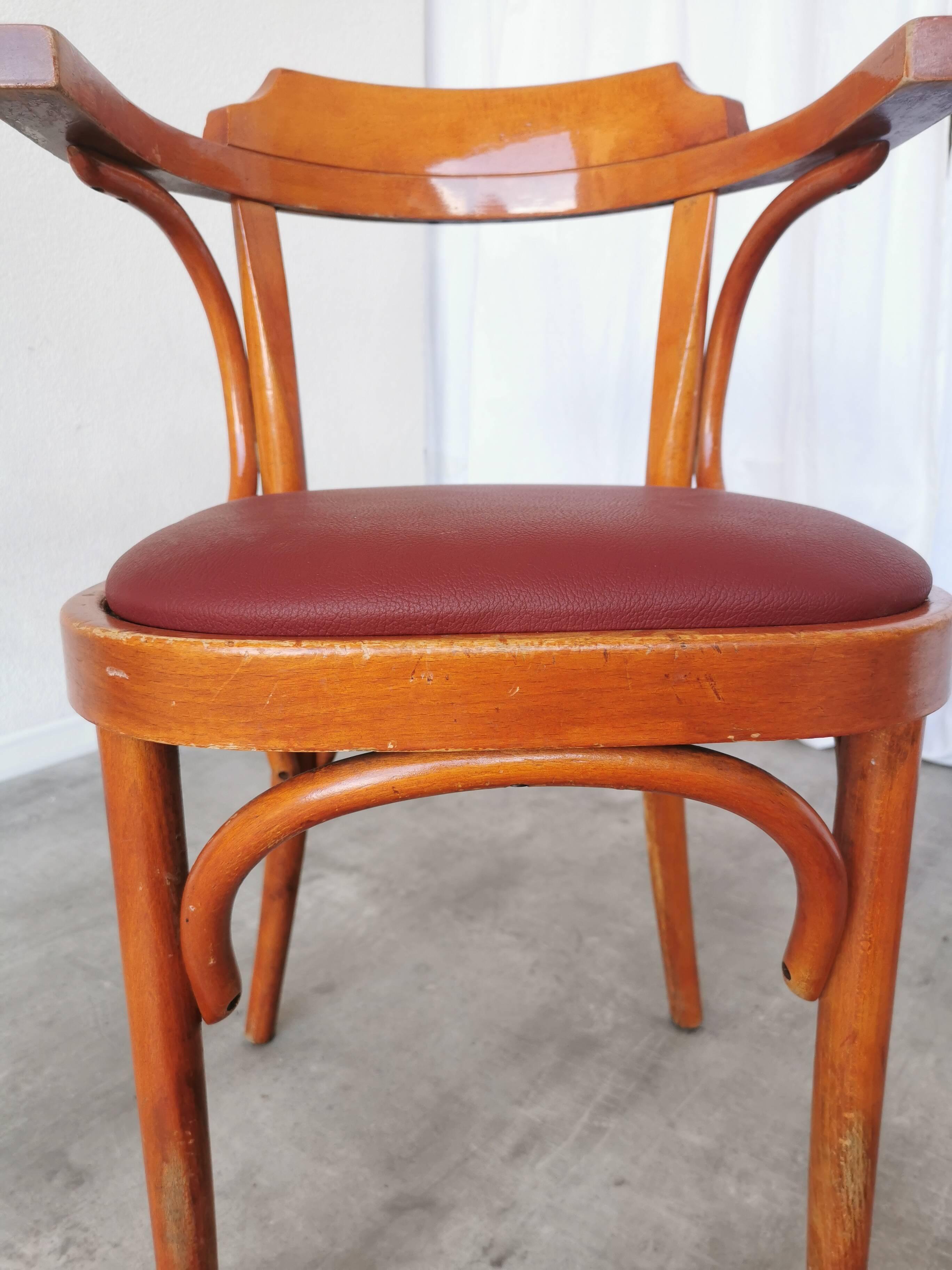 Vintage Bentwood Armchair: 1970s Red Faux Leather Irish Pub Chair