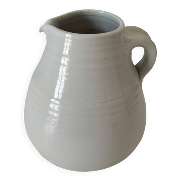 Hand-thrown white stoneware pitcher – signed artisanal ceramic