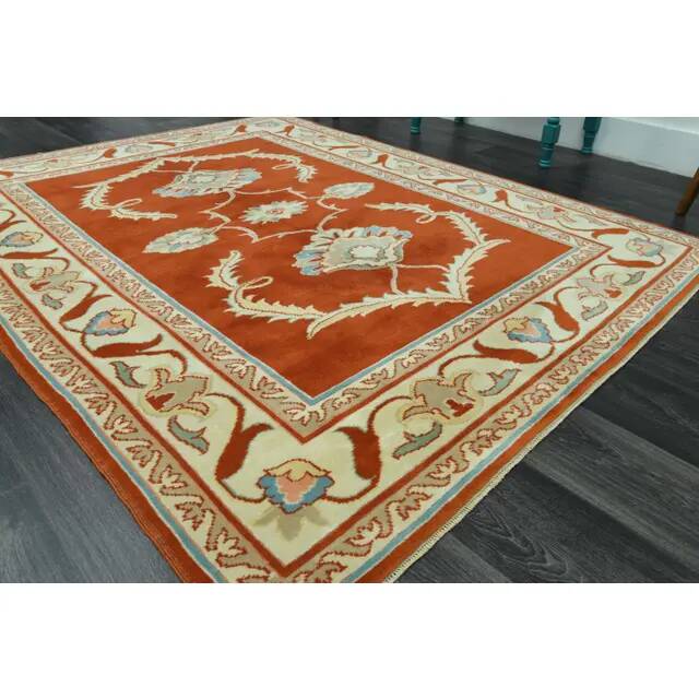 1970s Vintage Turkish Oushak Handmade Wool Cotton Orange Area Rug 173x230