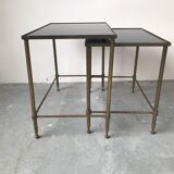 Pull-out tables in glass and brass
