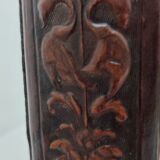Table mirror embossed leather and bronze, Spain, 1940s