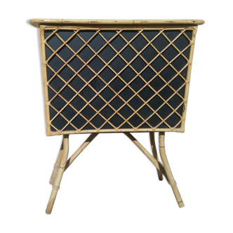 Bar en rotin, bambou et simili cuir noir