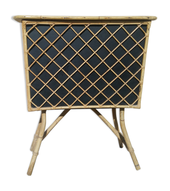 Bar en rotin, bambou et simili cuir noir